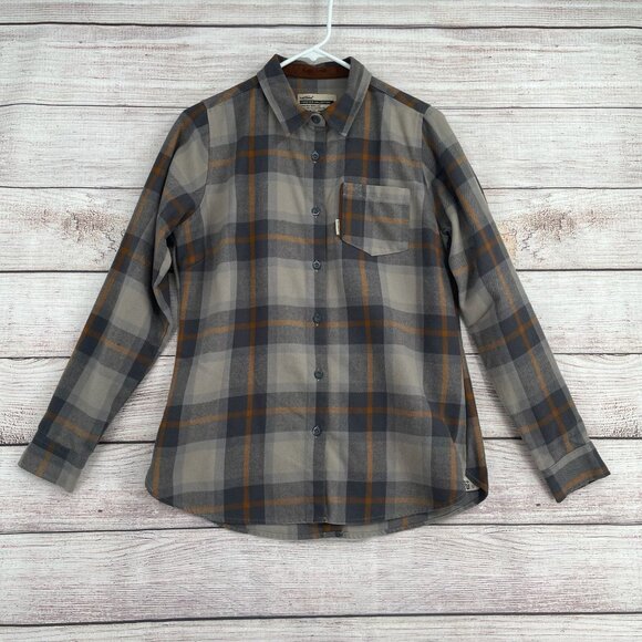 Flag Nor Fail Forever Collection Plaid Flannel Shirt Women's Medium‎ Gray/Tan - Picture 1 of 12